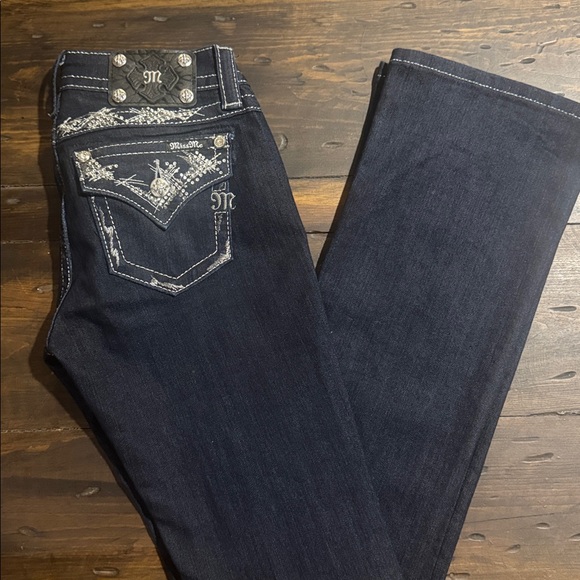 Miss Me Denim - Miss Me-Dark Blue Boot Cut Jeans with Embellishments